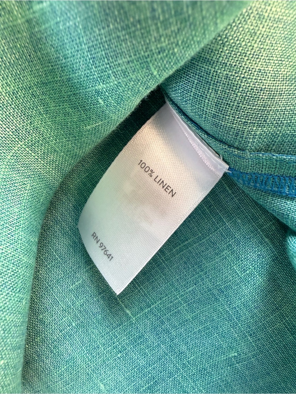J. Jill Love Linen 100% Linen Henley Style Tunic Blouse Blue and Green - Picture 6 of 8